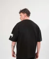 Unisex Bisiklet Yaka Baskılı Oversize T-Shirt - Siyah