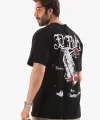 Unisex Bisiklet Yaka Baskılı Oversize T-Shirt - Siyah