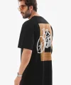 Unisex Bisiklet Yaka Baskılı Oversize T-Shirt - Siyah