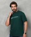 Unisex Bisiklet Yaka Baskılı Oversize T-Shirt - Yeşil