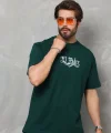 Unisex Bisiklet Yaka Baskılı Oversize T-Shirt - Yeşil