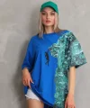 Unisex Bisiklet Yaka Baskılı Oversize Thirt  avi