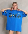 Unisex Bisiklet Yaka Baskılı Oversize Thirt  avi