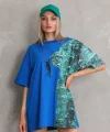 Unisex Bisiklet Yaka Baskılı Oversize Thirt  avi