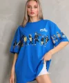 Unisex Bisiklet Yaka Baskılı Oversize Thirt  avi