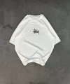 Unisex Bisiklet Yaka Baskılı Oversize Thirt  Beyaz