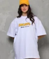 Unisex Bisiklet Yaka Baskılı Oversize Thirt  Beyaz