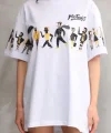 Unisex Bisiklet Yaka Baskılı Oversize Thirt  Beyaz