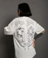 Unisex Bisiklet Yaka Baskılı Oversize Thirt  Beyaz