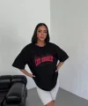 Unisex Bisiklet Yaka Baskılı Oversize Thirt  iyah