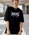 Unisex Bisiklet Yaka Baskılı Oversize Thirt  iyah