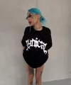 Unisex Bisiklet Yaka Baskılı Oversize Thirt  iyah