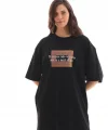 Unisex Bisiklet Yaka Baskılı Oversize Thirt  iyah