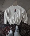 Unisex Bisiklet Yaka Ön Ve Arka Baskılı SweatShirt - Beyaz