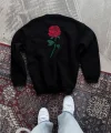 Unisex Bisiklet Yaka Ön Ve Arka Baskılı SweatShirt - Siyah