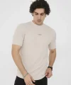 Unisex Bisiklet Yaka Slim Fit T-Shirt- Bej