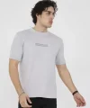 Unisex Bisiklet Yaka Slim Fit T-Shirt- Boyalı Gri
