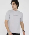 Unisex Bisiklet Yaka Slim Fit T-Shirt- Boyalı Gri