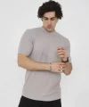 Unisex Bisiklet Yaka Slim Fit T-Shirt- Taş