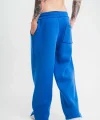 Unisex Boru Paça Baggy Eşofman Pantalon - Mavi