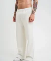 Unisex Boru Paça Baggy Eşofman Pantolon - Beyaz