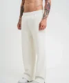 Unisex Boru Paça Baggy Eşofman Pantolon - Beyaz