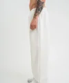 Unisex Boru Paça Baggy Eşofman Pantolon - Beyaz