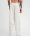 Unisex Boru Paça Baggy Eşofman Pantolon - Beyaz