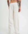 Unisex Boru Paça Baggy Eşofman Pantolon - Beyaz