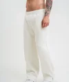 Unisex Boru Paça Baggy Eşofman Pantolon - Beyaz
