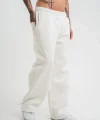 Unisex Boru Paça Baggy Eşofman Pantolon - Beyaz