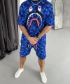 Unisex Dijital Baskılı Şortlu Takım - Mavi