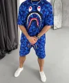 Unisex Dijital Baskılı Şortlu Takım - Mavi