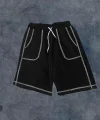 Unisex Dikişli Cepli Oversize Şort - Siyah