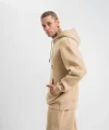 Unisex Double Oversize Kapşonlu Basic SweatShirt - Bej