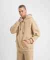 Unisex Double Oversize Kapşonlu Basic SweatShirt - Bej
