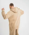 Unisex Double Oversize Kapşonlu Basic SweatShirt - Bej