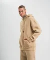 Unisex Double Oversize Kapşonlu Basic SweatShirt - Bej