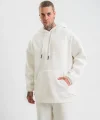 Unisex Double Oversize Kapşonlu Basic SweatShirt - Beyaz