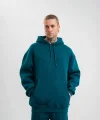 Unisex Double Oversize Kapşonlu Basic SweatShirt - Koyu Deniz Yeşili