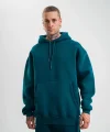 Unisex Double Oversize Kapşonlu Basic SweatShirt - Koyu Deniz Yeşili