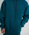 Unisex Double Oversize Kapşonlu Basic SweatShirt - Koyu Deniz Yeşili