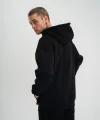 Unisex Double Oversize Kapşonlu Basic SweatShirt - Siyah
