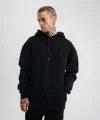 Unisex Double Oversize Kapşonlu Basic SweatShirt - Siyah
