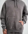 Unisex Double Oversize Kapşonlu Yıkamalı SweatShirt - Füme