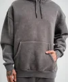 Unisex Double Oversize Kapşonlu Yıkamalı SweatShirt - Füme