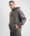 Unisex Double Oversize Kapşonlu Yıkamalı SweatShirt - Füme