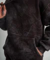 Unisex Double Oversize Kapşonlu Yıkamalı SweatShirt - Kahve