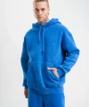 Unisex Double Oversize Kapşonlu Yıkamalı SweatShirt - Mavi