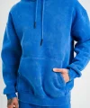 Unisex Double Oversize Kapşonlu Yıkamalı SweatShirt - Mavi